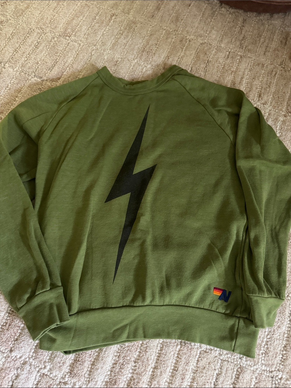 Aviator Nation Olive Green Sweatshirt with Black Lightning